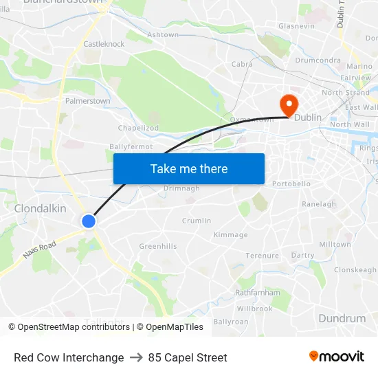 Red Cow Interchange to 85 Capel Street map
