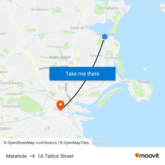 Malahide to 1A Talbot Street map