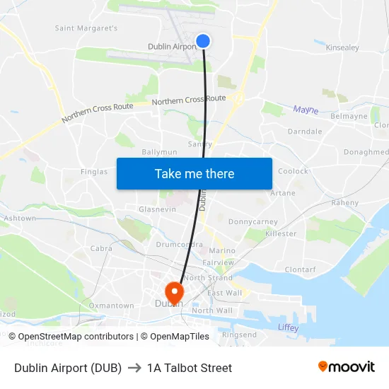Dublin Airport (DUB) to 1A Talbot Street map