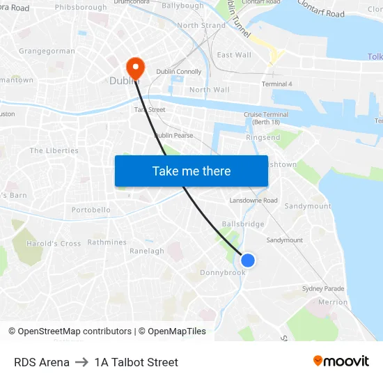 RDS Arena to 1A Talbot Street map