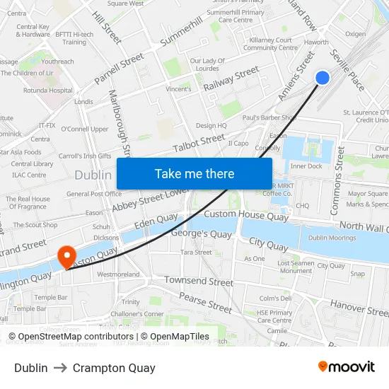 Dublin to Crampton Quay map