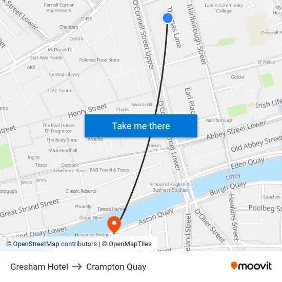 Gresham Hotel to Crampton Quay map