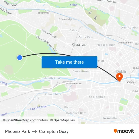 Phoenix Park to Crampton Quay map