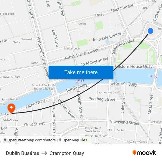 Dublin Busáras to Crampton Quay map