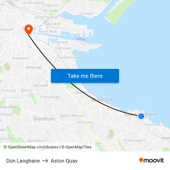 Dún Laoghaire to Aston Quay map