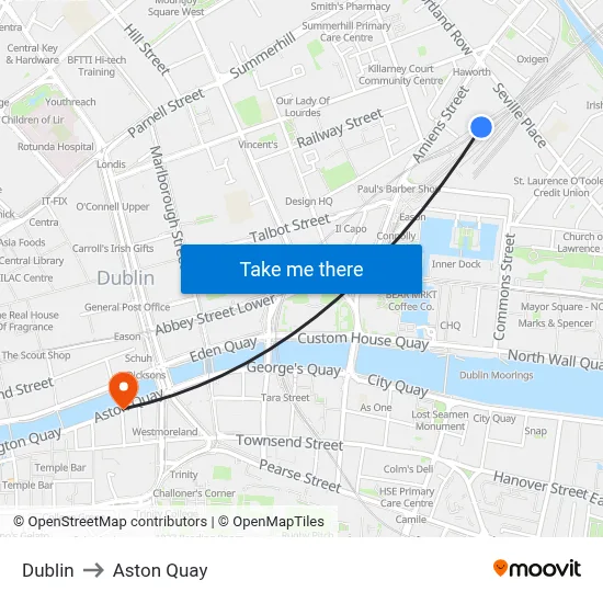 Dublin to Aston Quay map