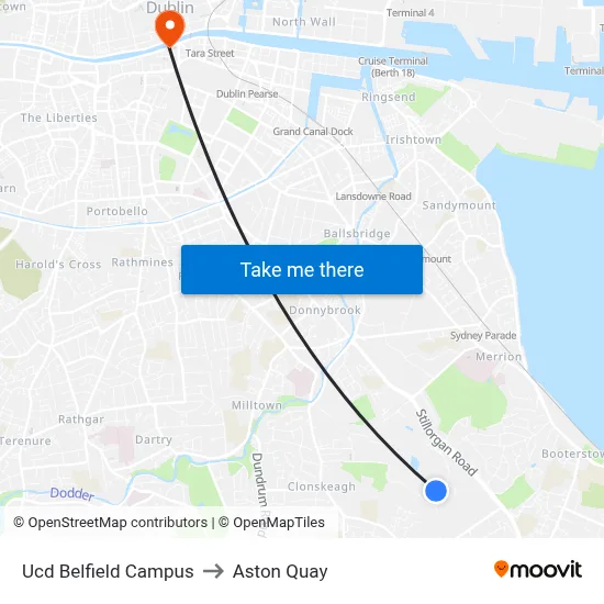 Ucd Belfield Campus to Aston Quay map