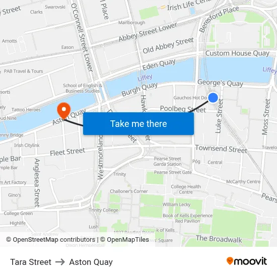 Tara Street to Aston Quay map