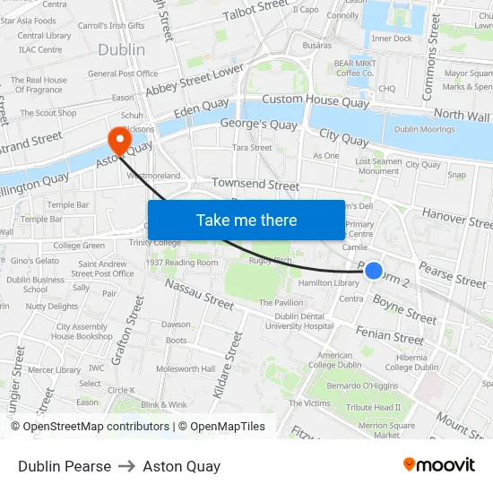 Dublin Pearse to Aston Quay map