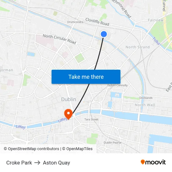 Croke Park to Aston Quay map