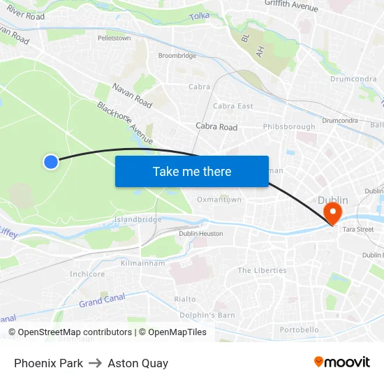Phoenix Park to Aston Quay map