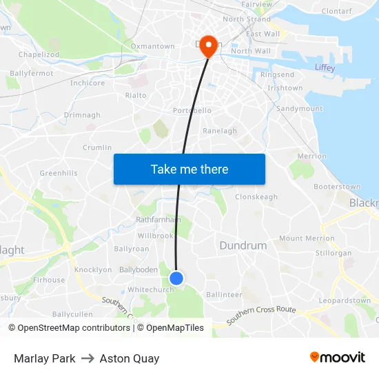 Marlay Park to Aston Quay map