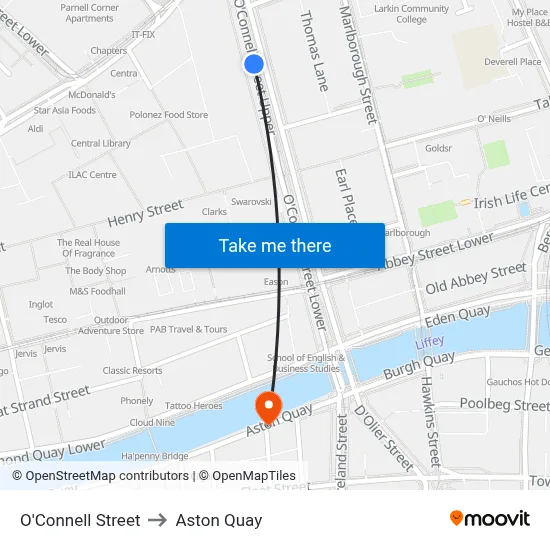 O'Connell Street to Aston Quay map