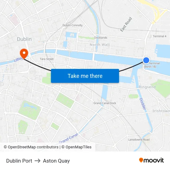Dublin Port to Aston Quay map