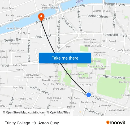 Trinity College to Aston Quay map