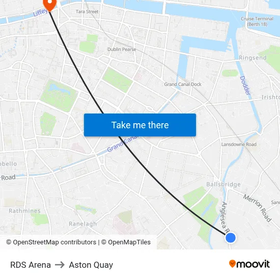RDS Arena to Aston Quay map