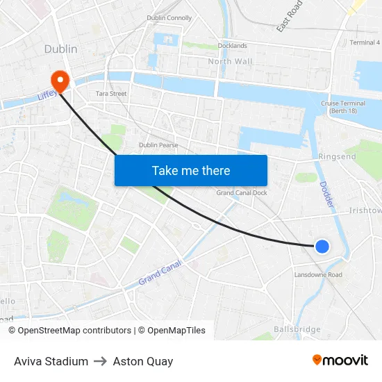 Aviva Stadium to Aston Quay map