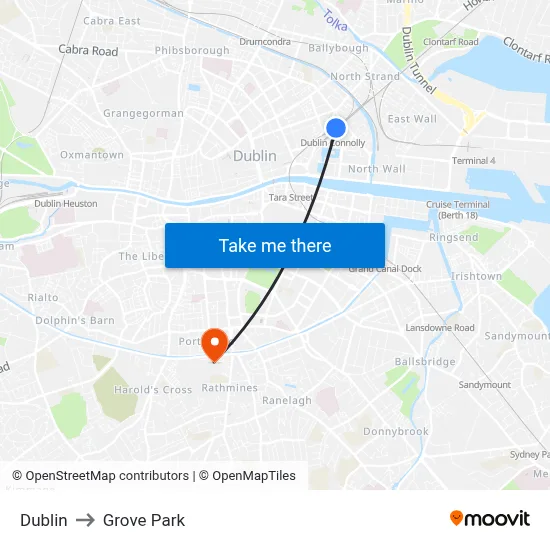 Dublin to Grove Park map