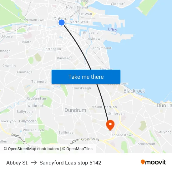 Abbey St. to Sandyford Luas stop 5142 map