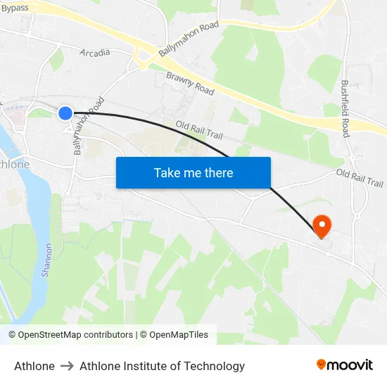 Athlone to Athlone Institute of Technology map