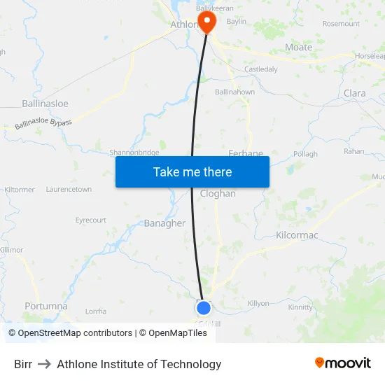 Birr to Athlone Institute of Technology map