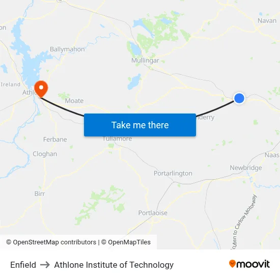 Enfield to Athlone Institute of Technology map