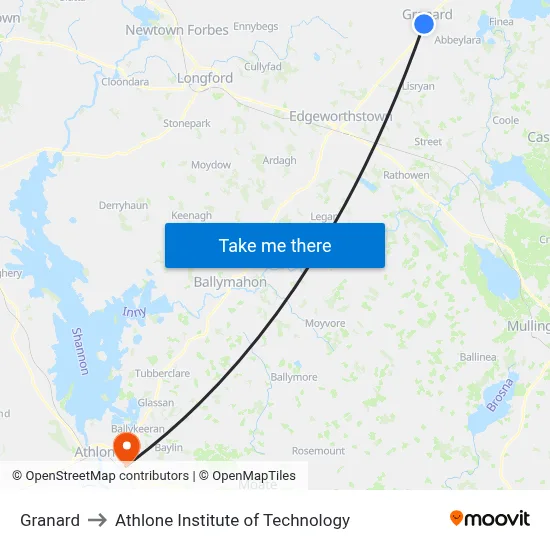 Granard to Athlone Institute of Technology map