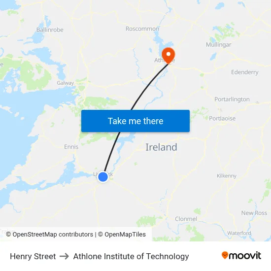 Henry Street to Athlone Institute of Technology map
