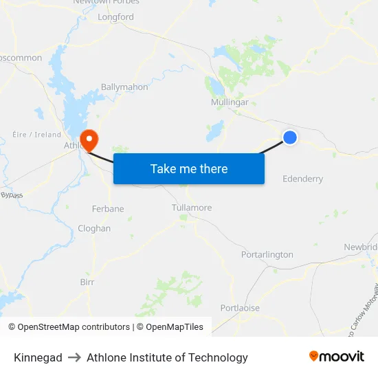 Kinnegad to Athlone Institute of Technology map