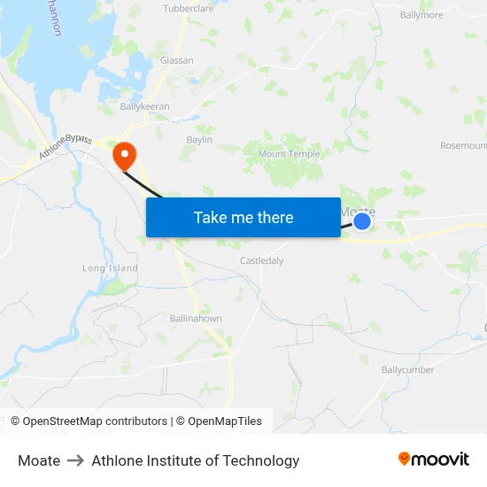 Moate to Athlone Institute of Technology map