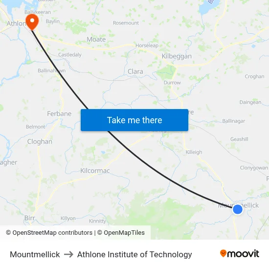 Mountmellick to Athlone Institute of Technology map