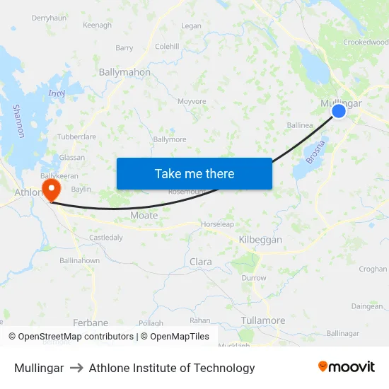 Mullingar to Athlone Institute of Technology map