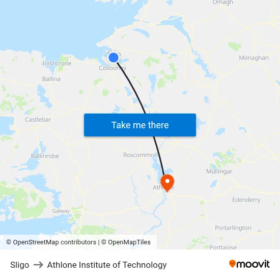 Sligo to Athlone Institute of Technology map