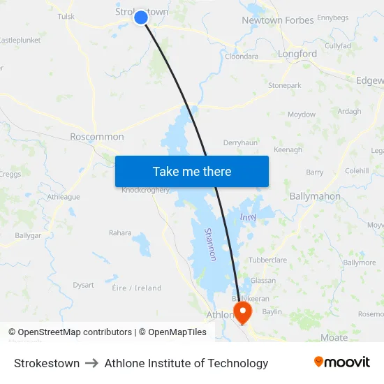 Strokestown to Athlone Institute of Technology map