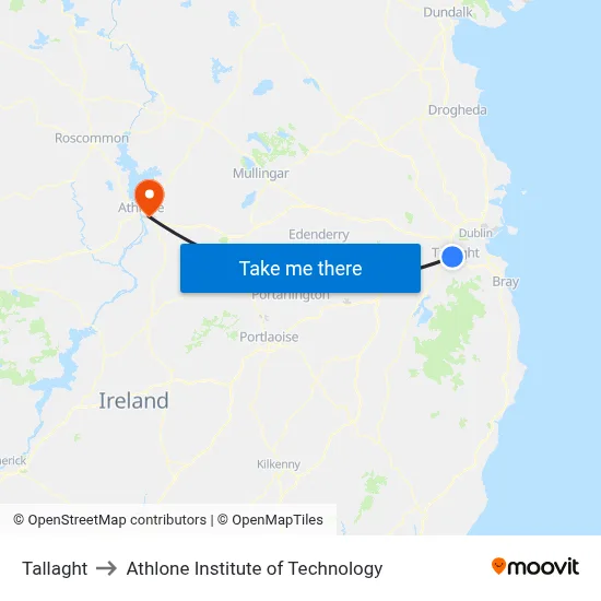 Tallaght to Athlone Institute of Technology map