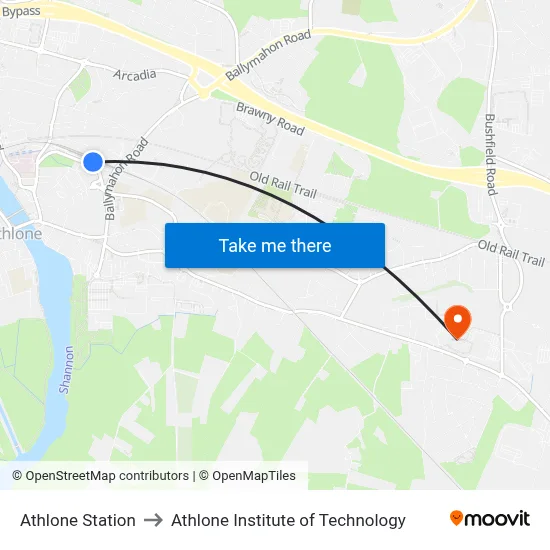 Athlone Station to Athlone Institute of Technology map