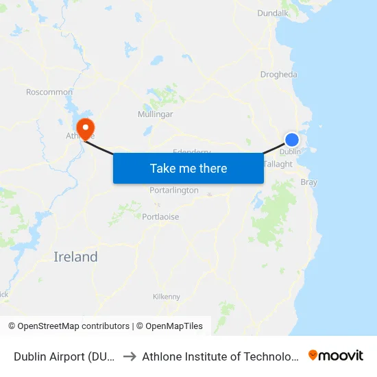 Dublin Airport (DUB) to Athlone Institute of Technology map