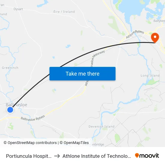 Portiuncula Hospital to Athlone Institute of Technology map