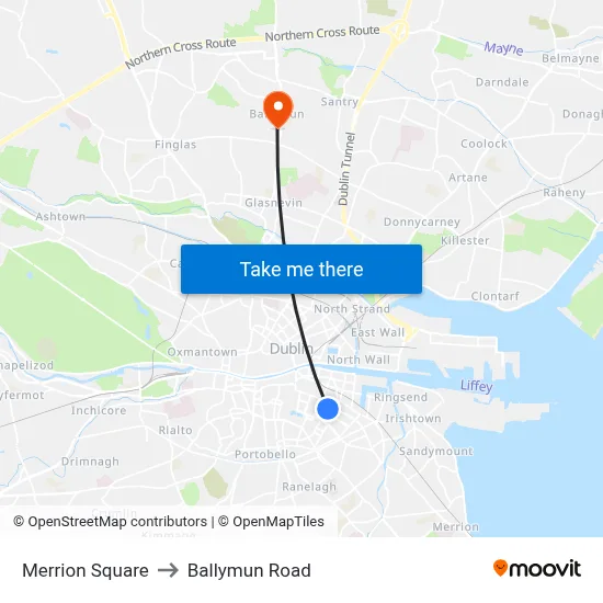 Merrion Square to Ballymun Road map