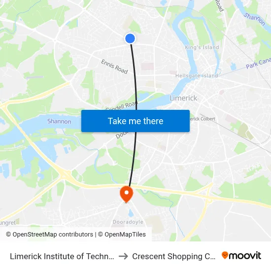 Limerick Institute of Technology to Crescent Shopping Centre map