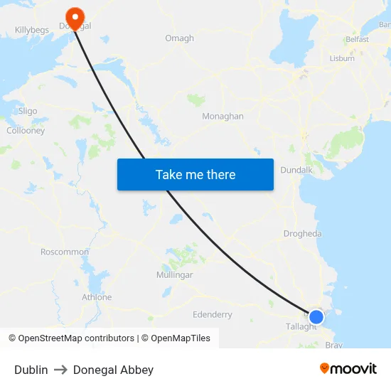 Dublin to Donegal Abbey map