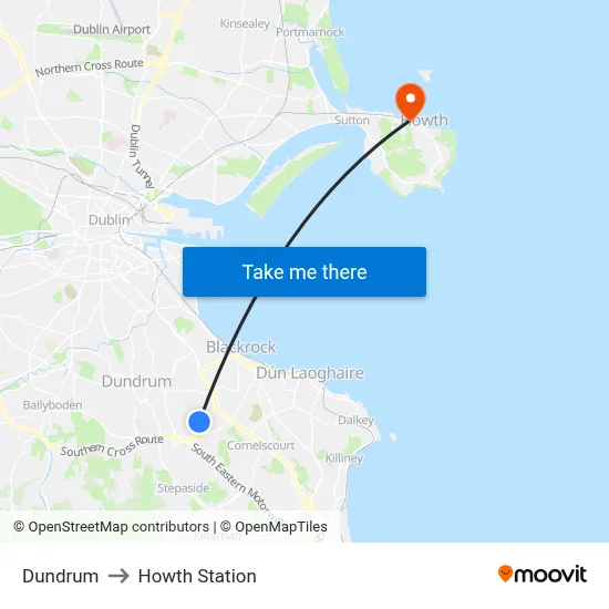 Dundrum to Howth Station map