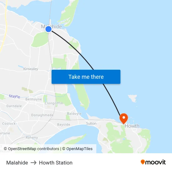 Malahide to Howth Station map