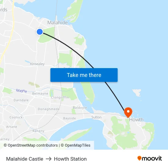 Malahide Castle to Howth Station map