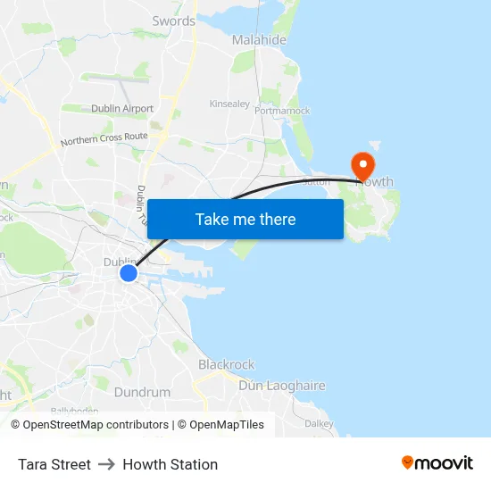 Tara Street to Howth Station map