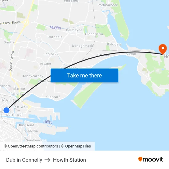 Dublin Connolly to Howth Station map