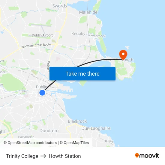 Trinity College to Howth Station map