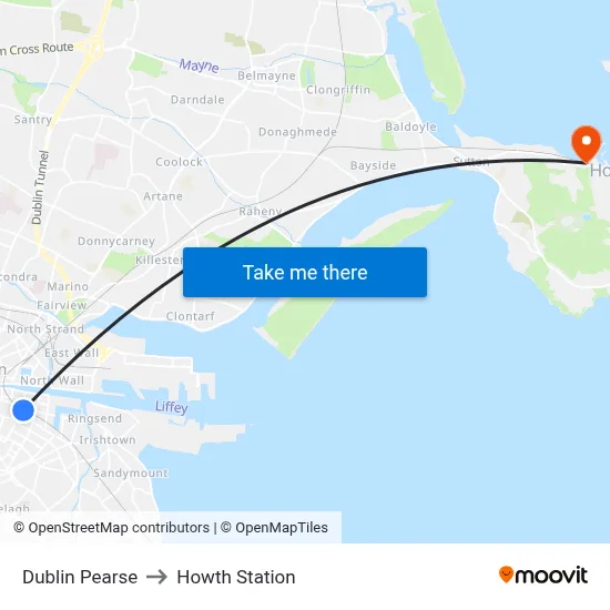 Dublin Pearse to Howth Station map