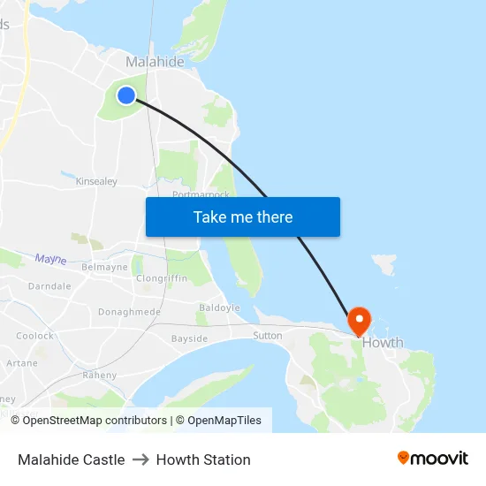 Malahide Castle to Howth Station map