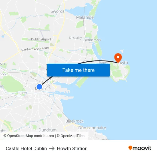 Castle Hotel Dublin to Howth Station map